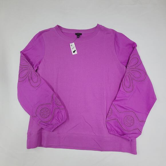 Talbots Sweaters - Talbots Embroidered Crewneck Sweatshirt NWT Purple Puff Sleeve Crew Neck Medium